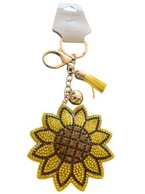 Yellow Sunflower Crystal Keychain with Tassel